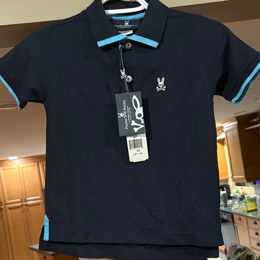 NWT Psycho Bunny Dark Blue Polo with Sky Blue Trim